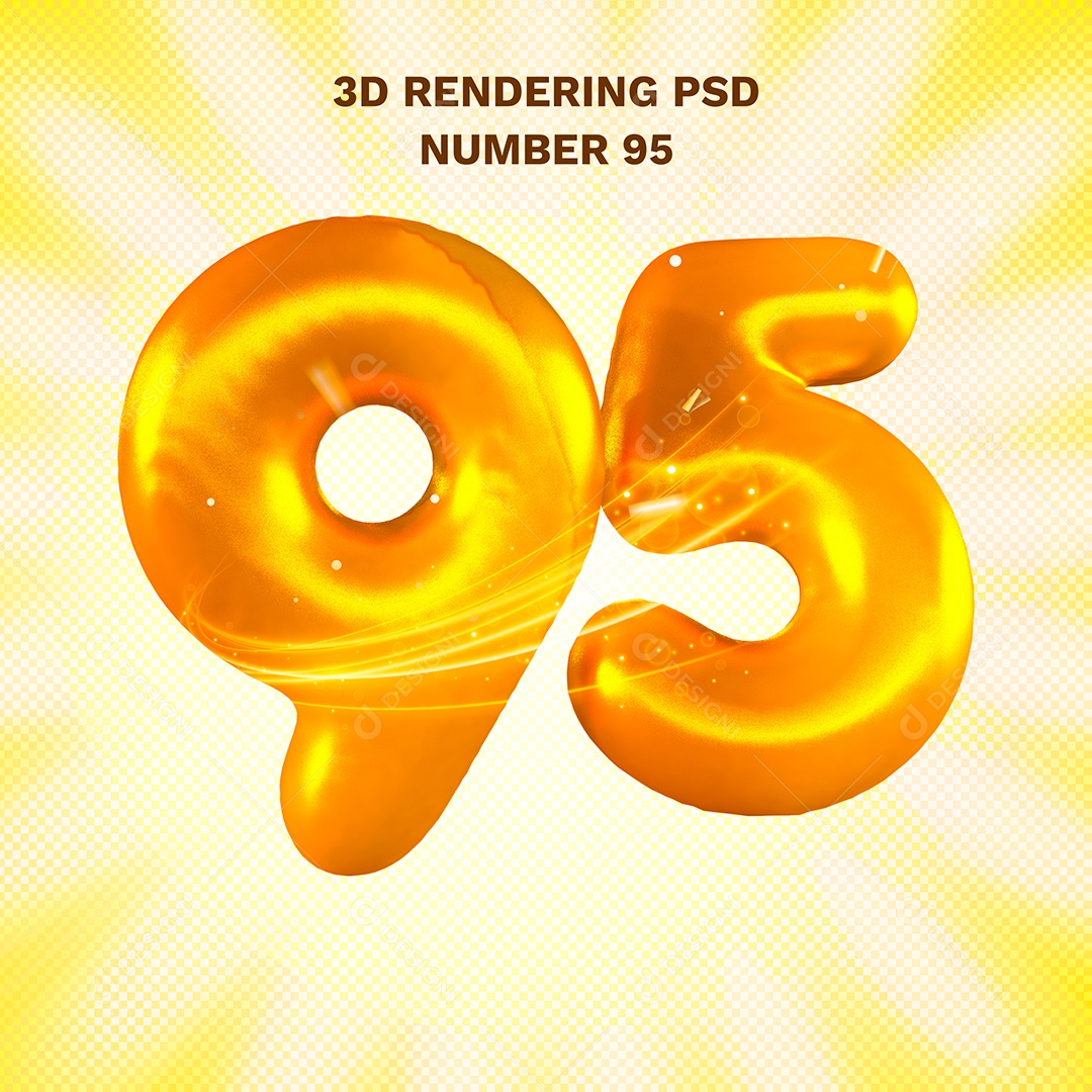Número 95 Dourado 3D para Composição PSD