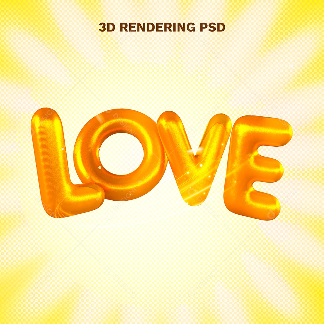 Love em Dourado 3D para Composição PSD