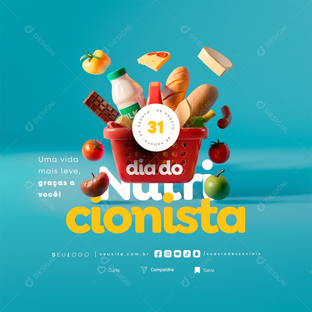 Dia Do Nutricionista 31 De Agosto Uma Vida Mais Leve Social Media PSD Editável