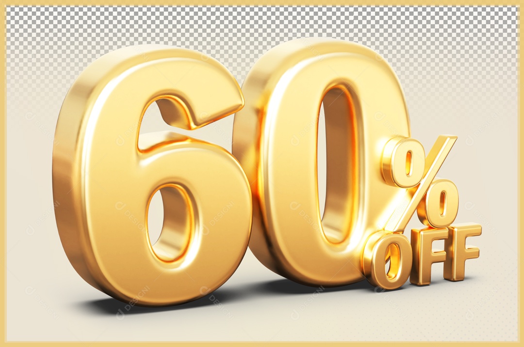 Desconto de 60% Elemento 3D Dourado para Composição PSD