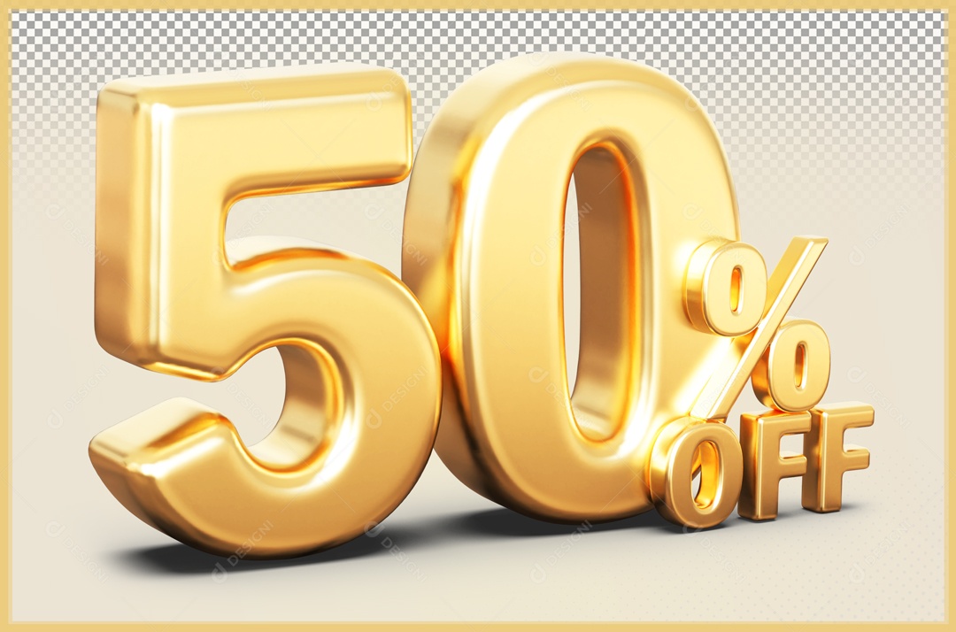 Desconto de 50% Elemento 3D Dourado para Composição PSD