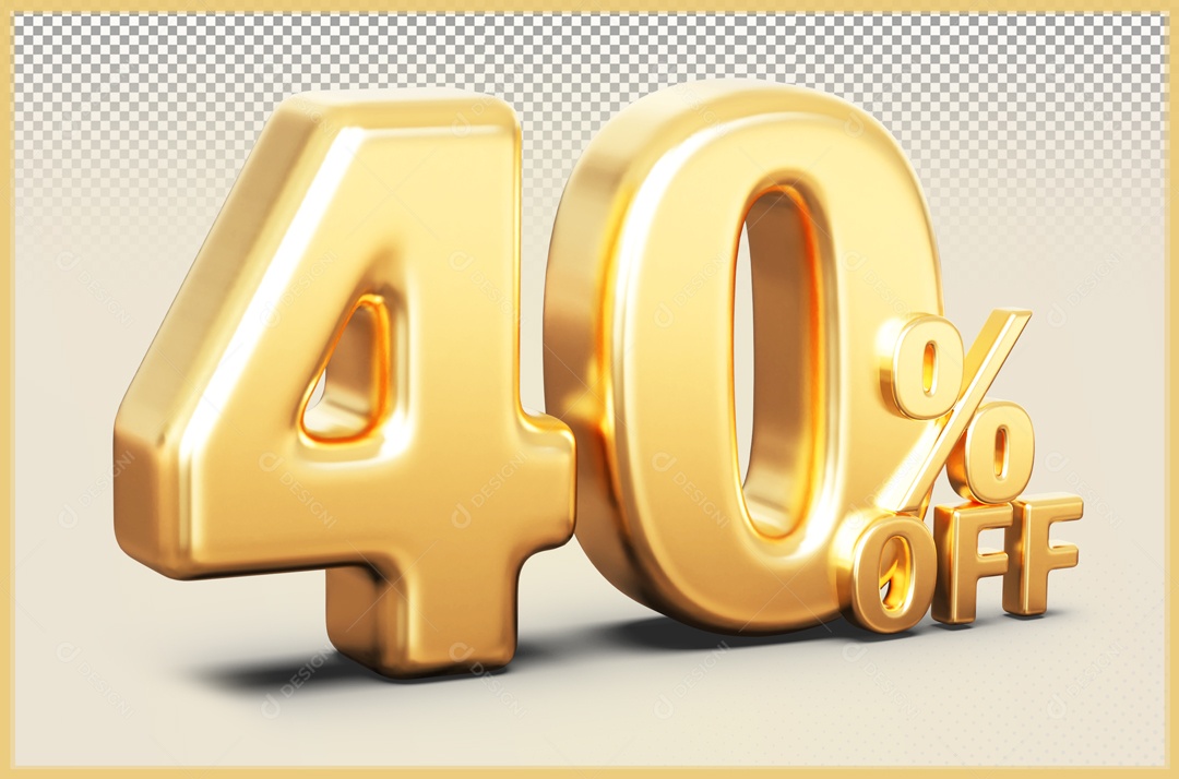 Desconto de 40% Elemento 3D Dourado para Composição PSD