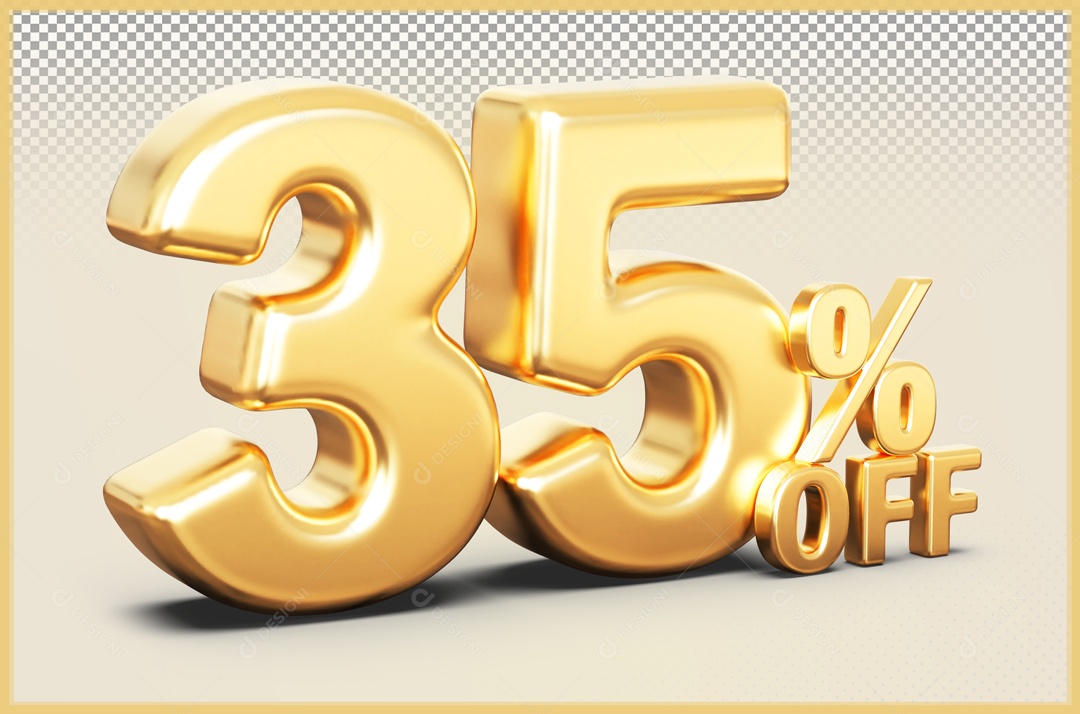 Desconto de 35% Elemento 3D Dourado para Composição PSD
