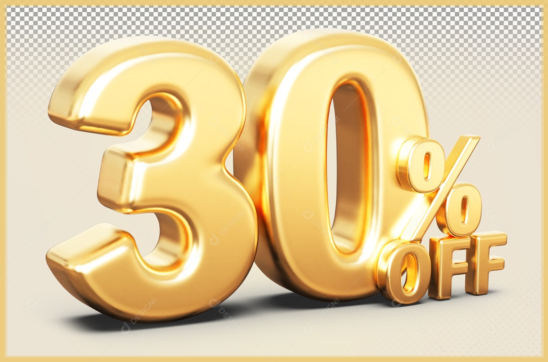 Desconto de 30% Elemento 3D Dourado para Composição PSD