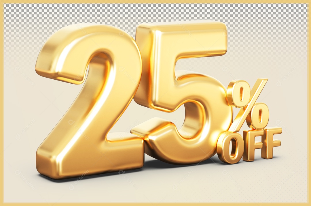Desconto de 25% Elemento 3D Dourado para Composição PSD