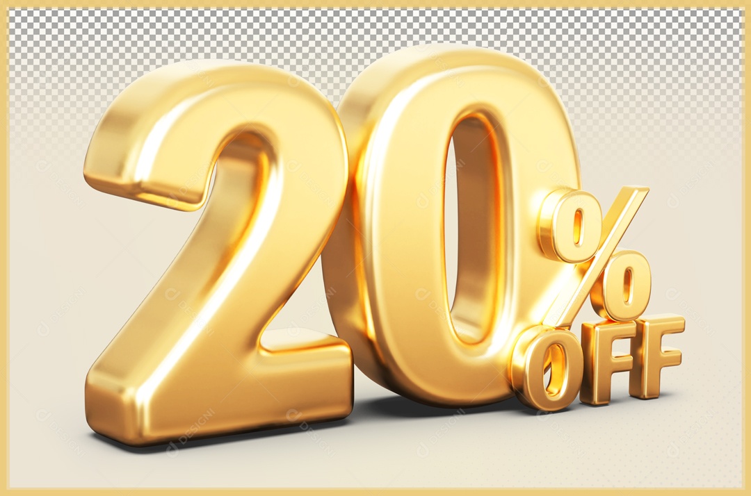 Desconto de 20% Elemento 3D Dourado para Composição PSD