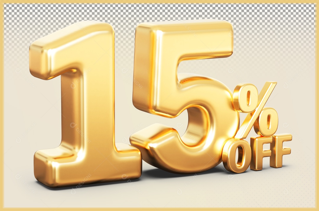 Desconto de 15% Elemento 3D Dourado para Composição PSD