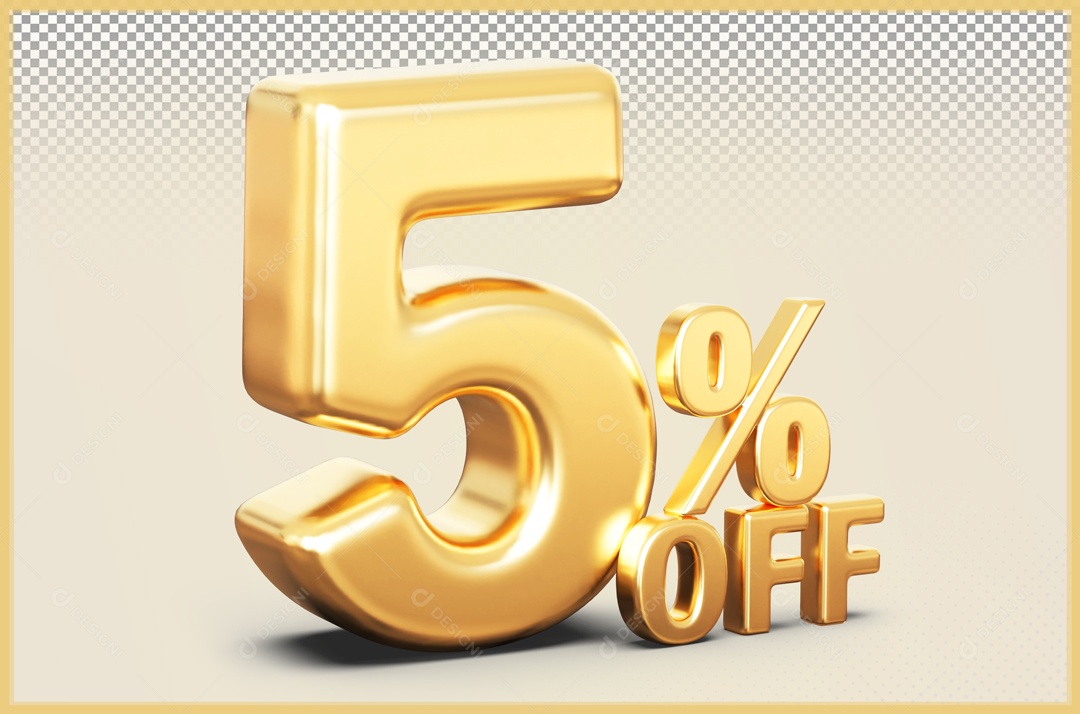 Desconto de 5% Elemento 3D Dourado para Composição PSD