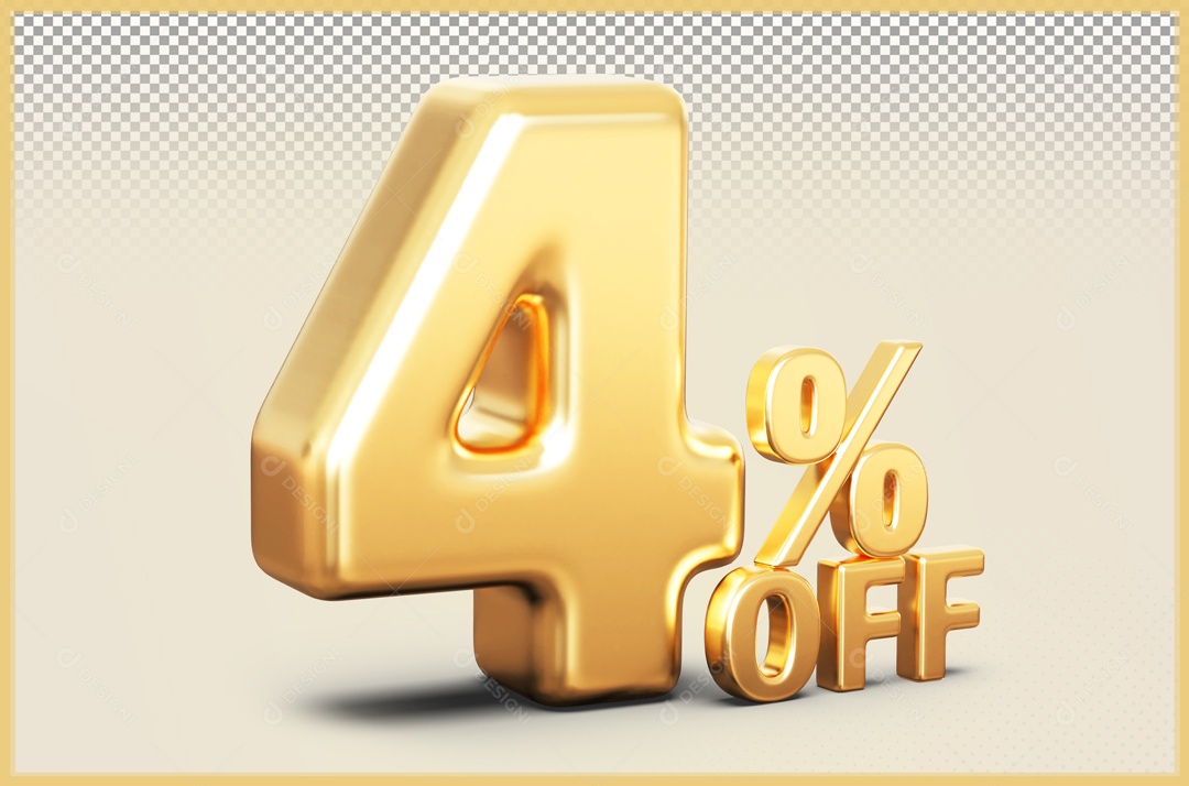 Desconto de 4% Elemento 3D Dourado para Composição PSD