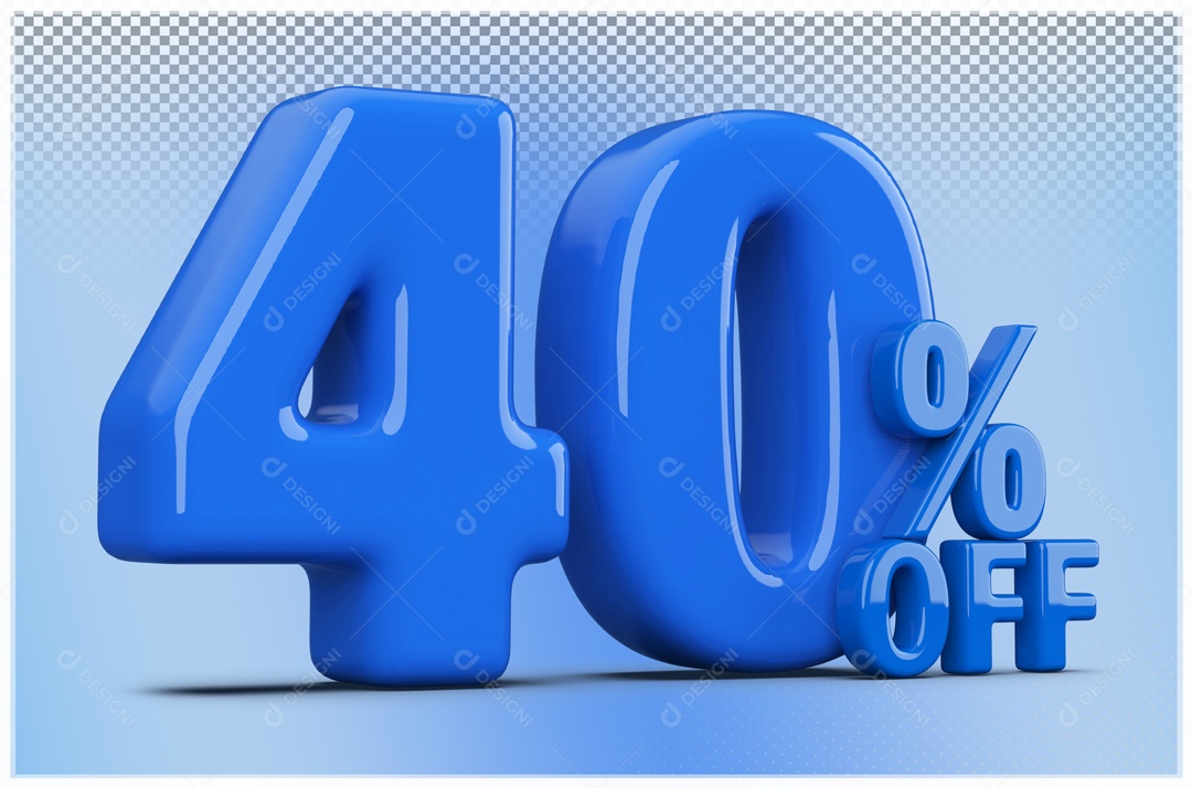 Desconto de 40% Elemento 3D Azul para Composição PSD