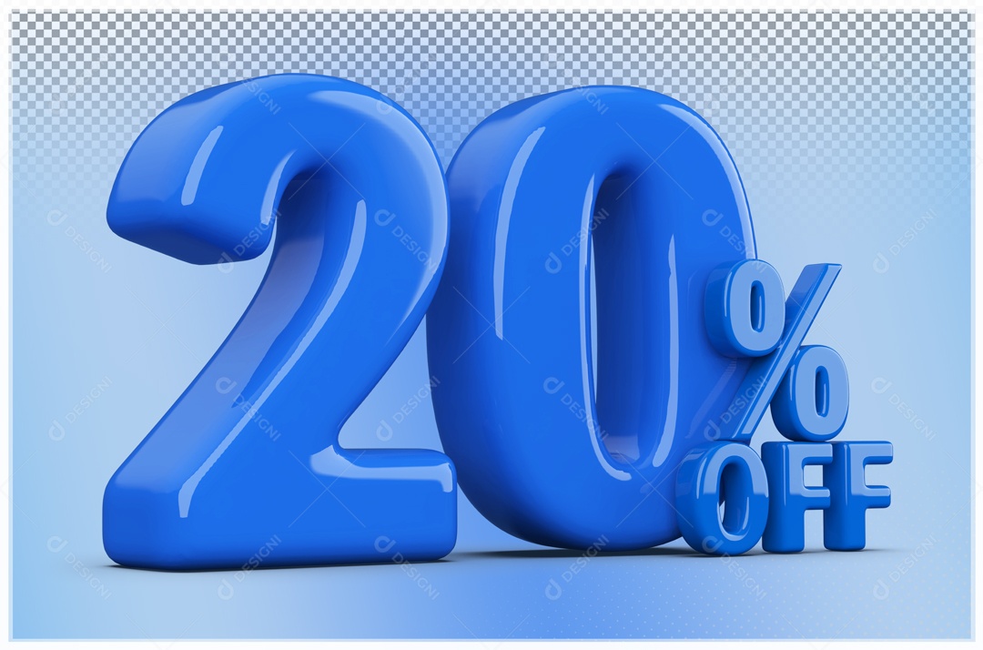 Desconto de 20% Elemento 3D Azul para Composição PSD