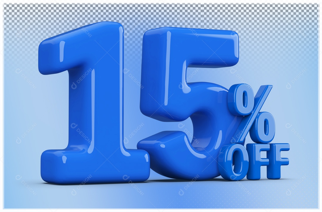 Desconto de 15% Elemento 3D Azul para Composição PSD