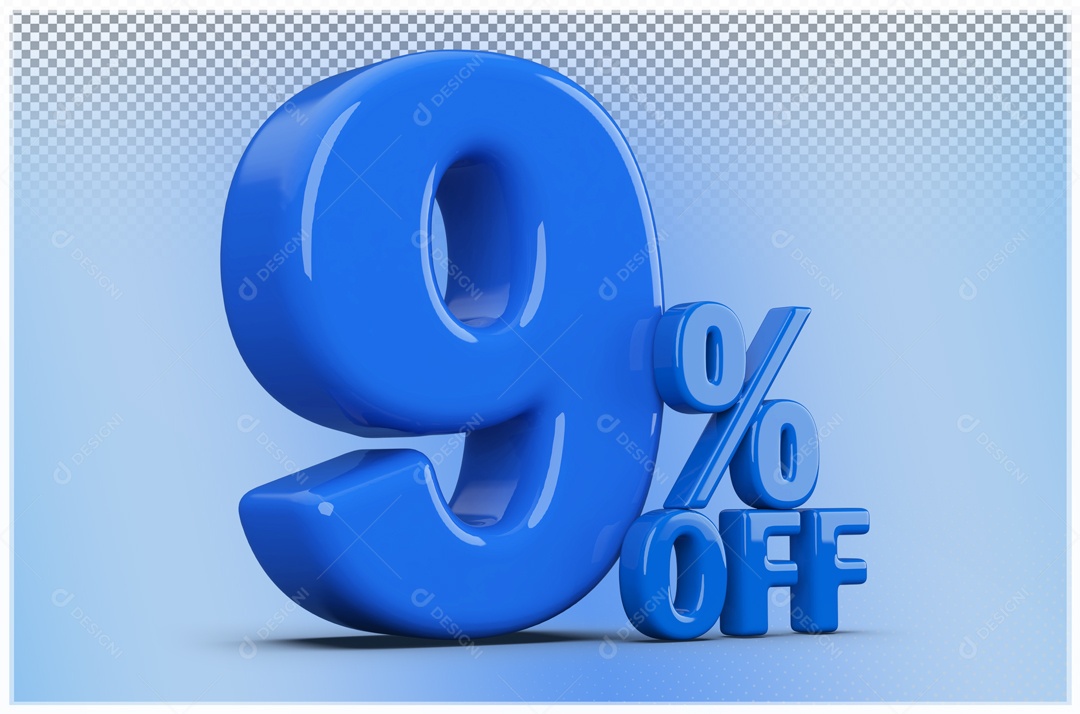 Desconto de 9% Elemento 3D Azul para Composição PSD