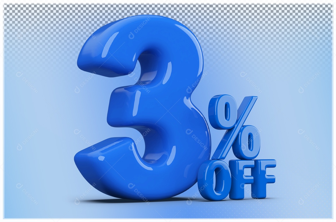 Desconto de 3% Elemento 3D Azul para Composição PSD