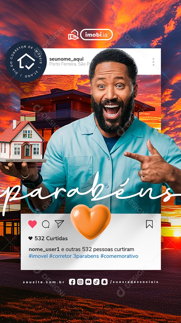 Story Social Media Dia do Corretor de Imóveis 27 de Agosto Parabéns PSD Editável