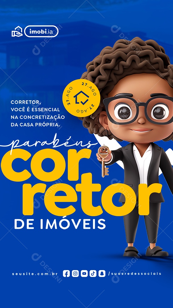 Story Dia do Corretor de Imóveis 27 de Agosto Parabéns Social Media PSD Editável