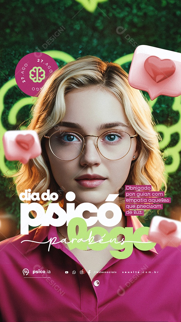 Story Dia Do Psicólogo 27 de Agosto Parabéns Social Media PSD Editável