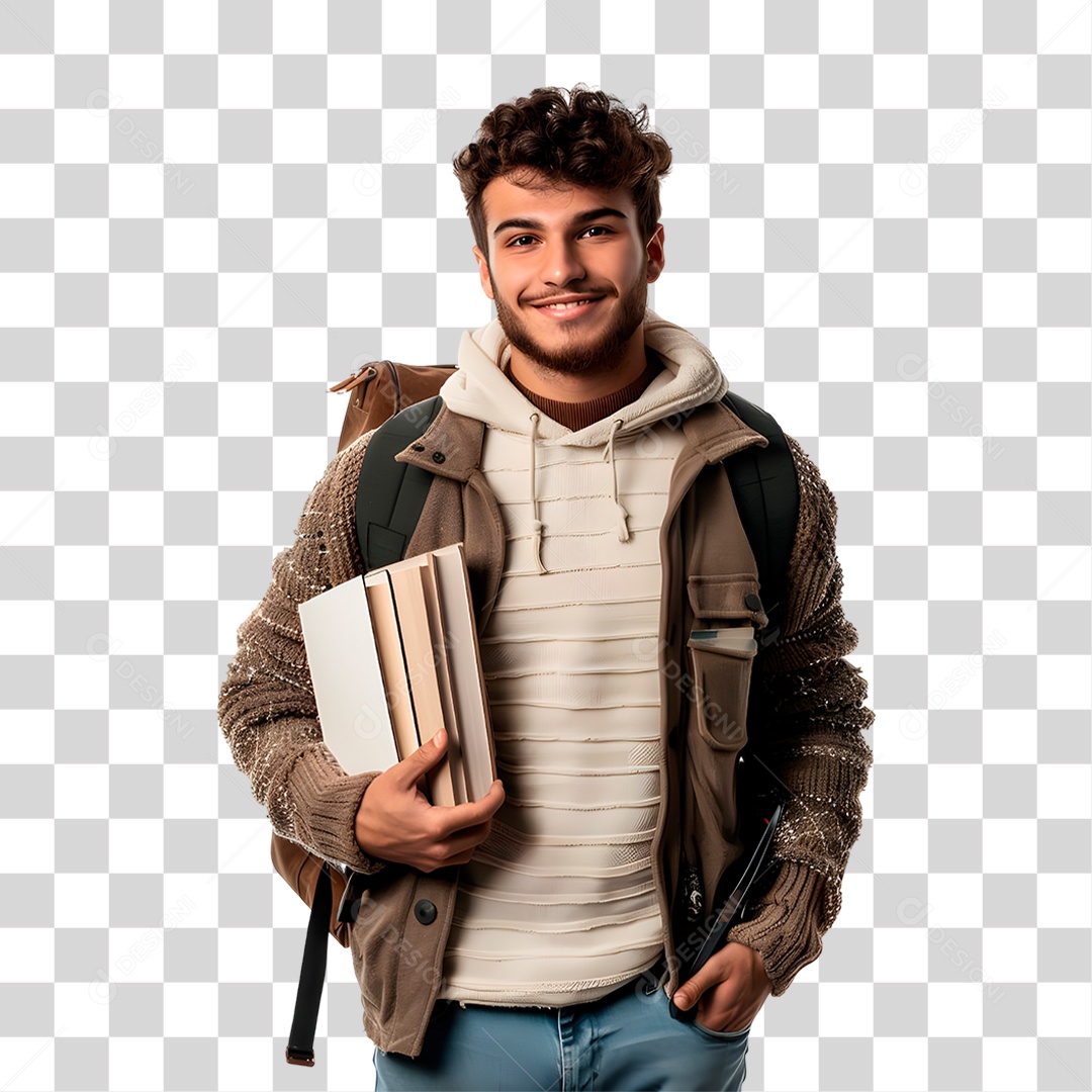 Homem com Mochila Nas Costas PNG Transparente