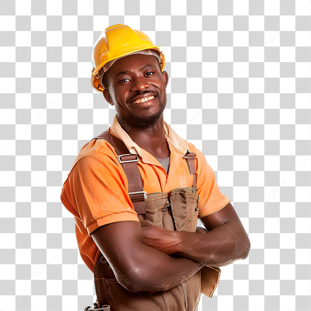 Homem Negro com Capacete de Segurança PNG Transparente