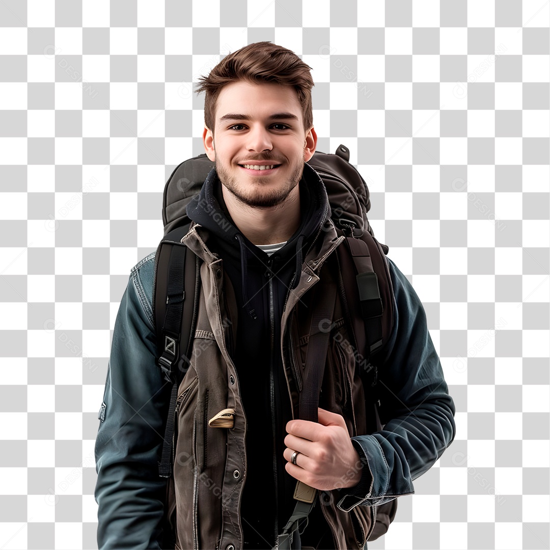 Homem com Mochila Nas Costas PNG Transparente