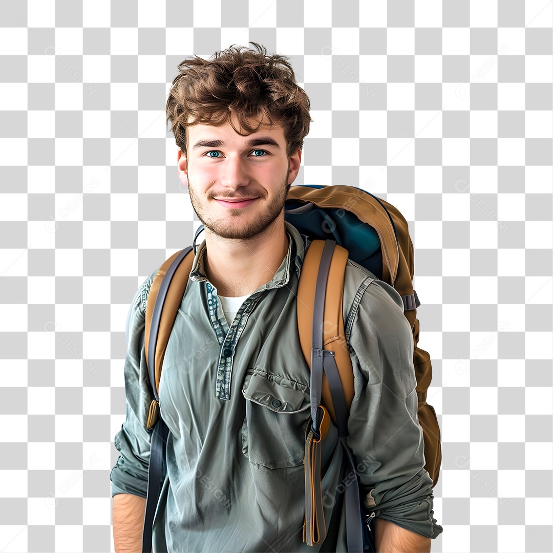 Homem com Mochila Nas Costas PNG Transparente