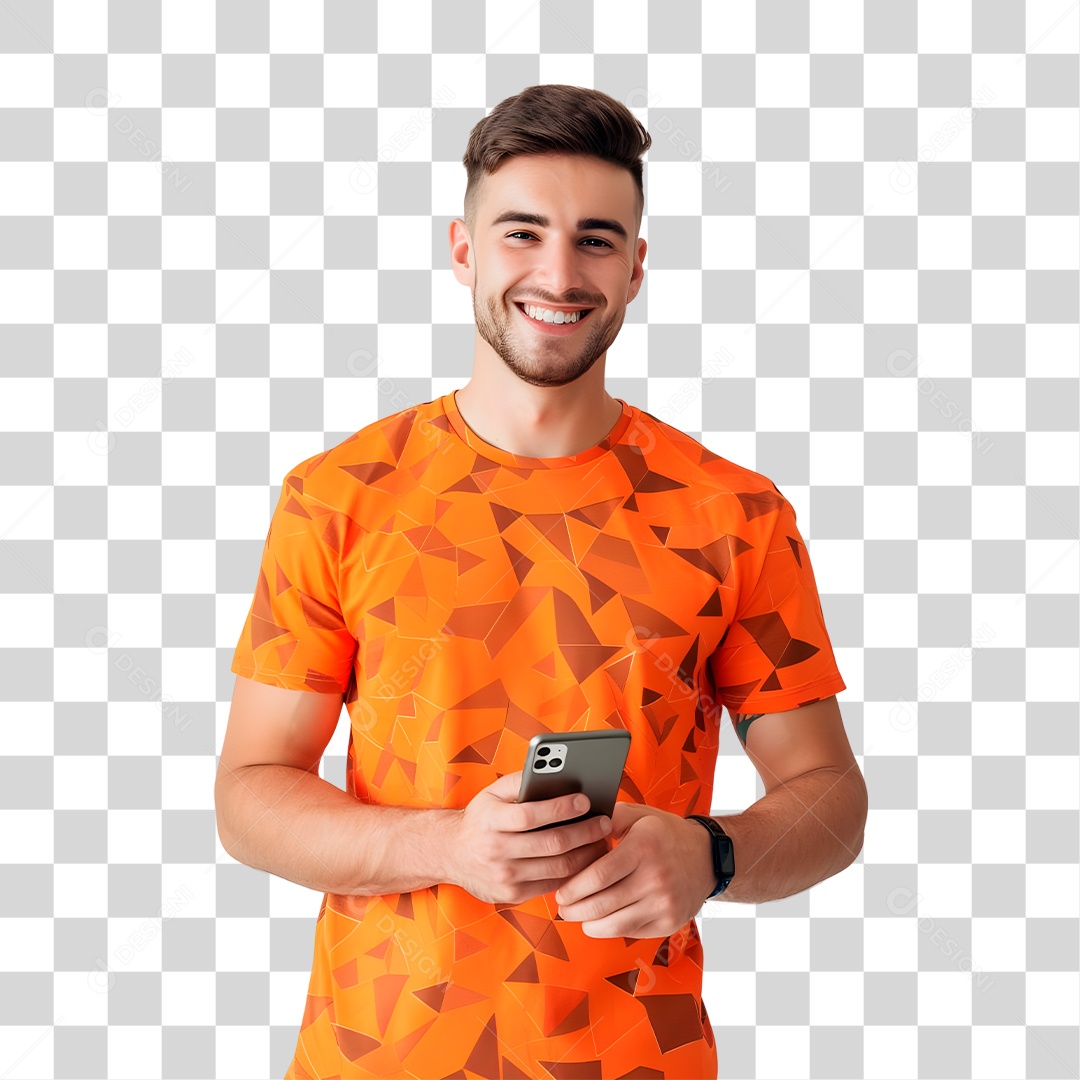Homem Segurando Celular PNG Transparente