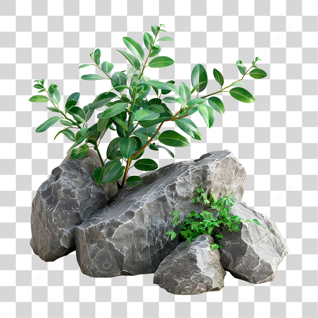 Pedras com Plantas PNG Transparente