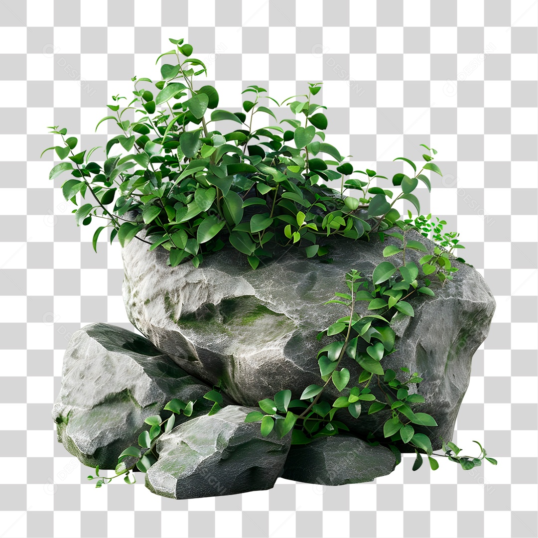 Pedras com Plantas PNG Transparente