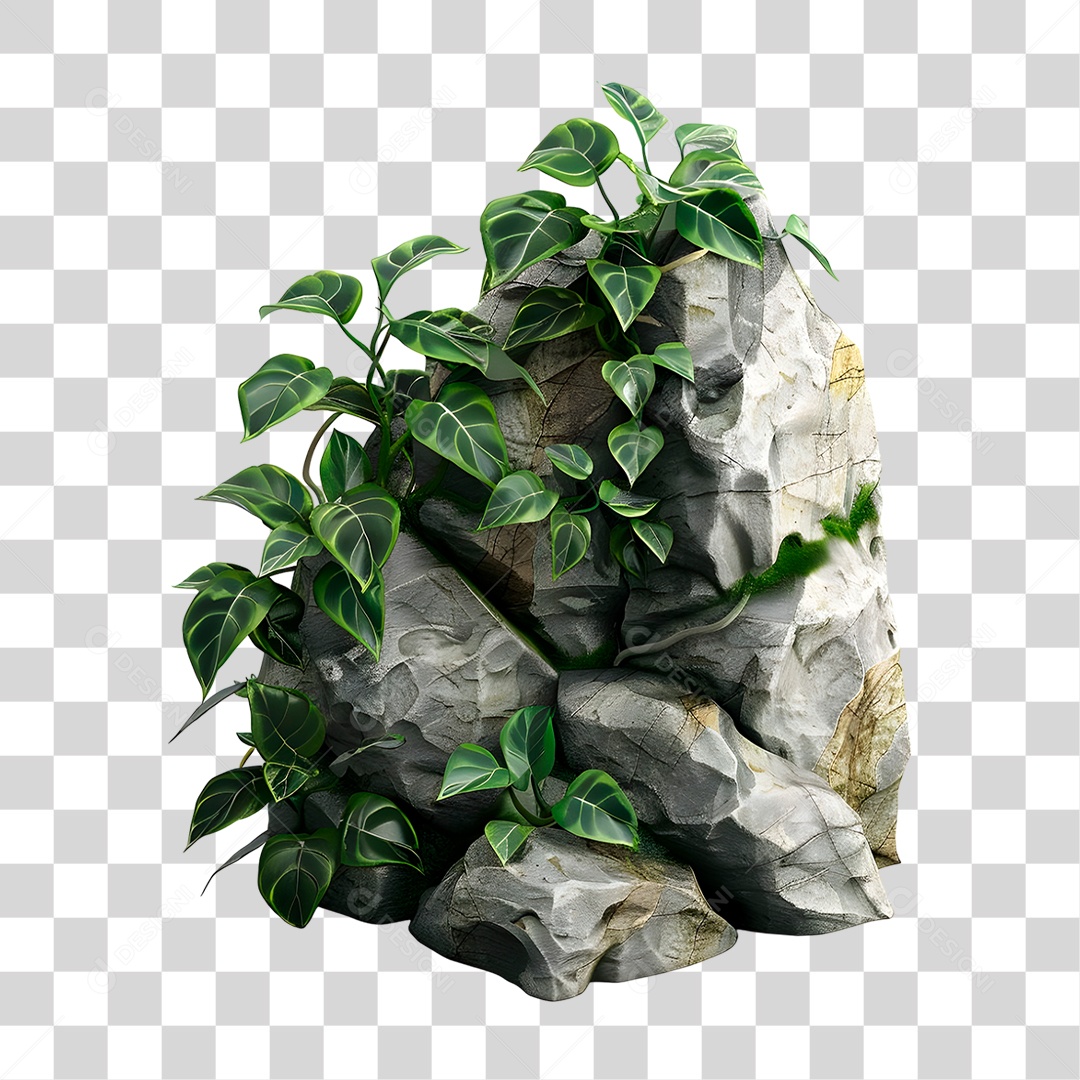 Pedras com Plantas PNG Transparente
