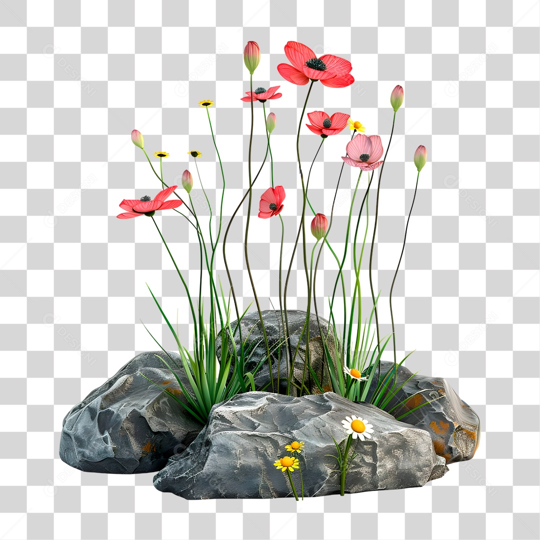 Pedras com Plantas PNG Transparente