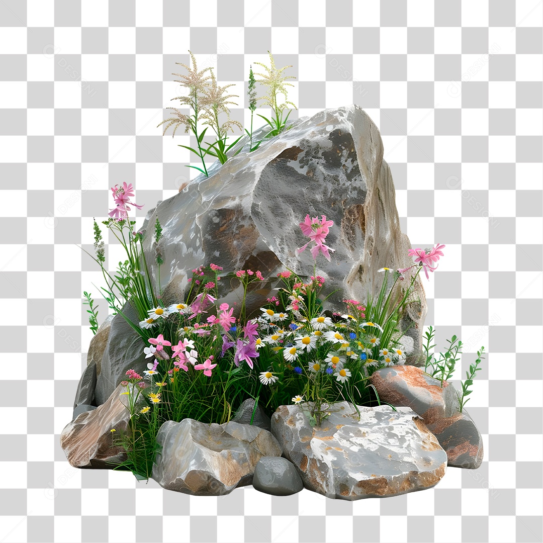 Pedras com Plantas PNG Transparente