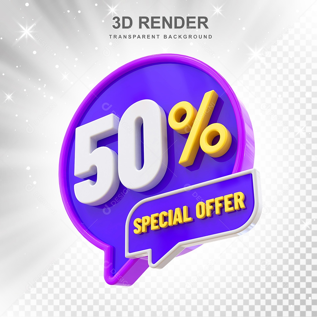 Número 3D 50% Roxo Special Offer Elemento Para Composição PSD