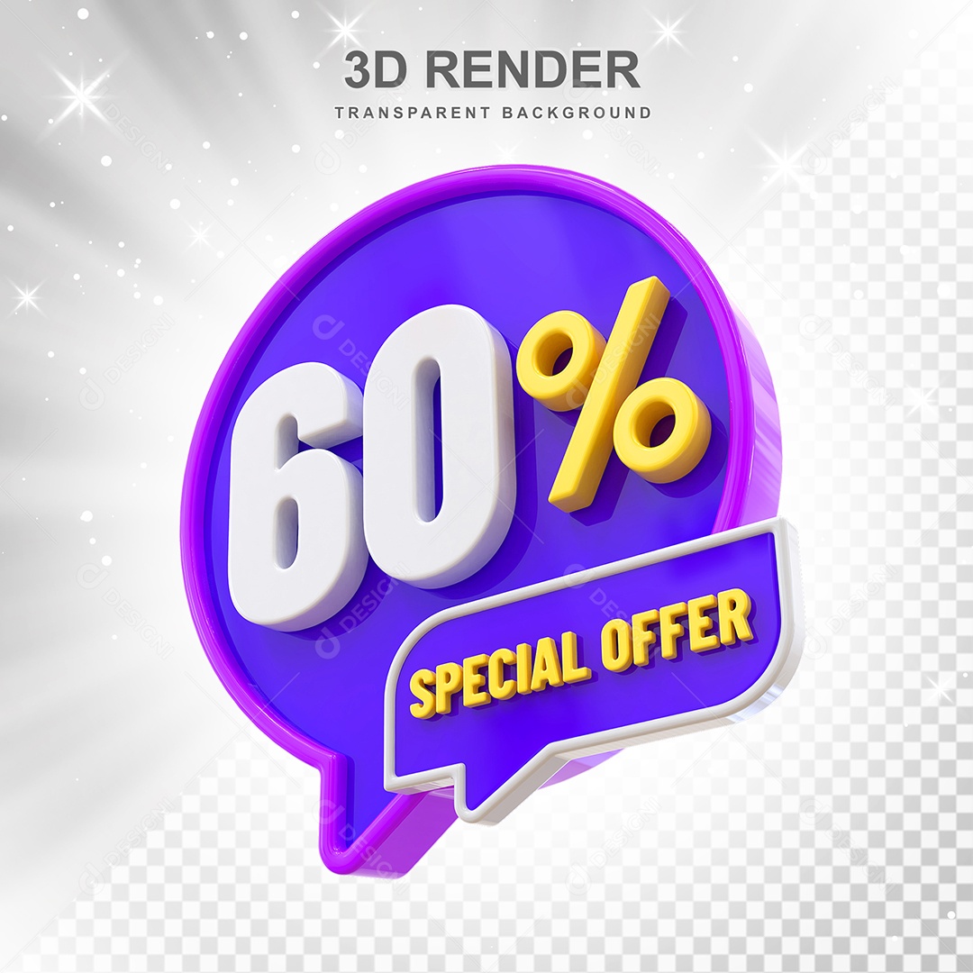 Número 3D 60% Roxo Special Offer Elemento Para Composição PSD