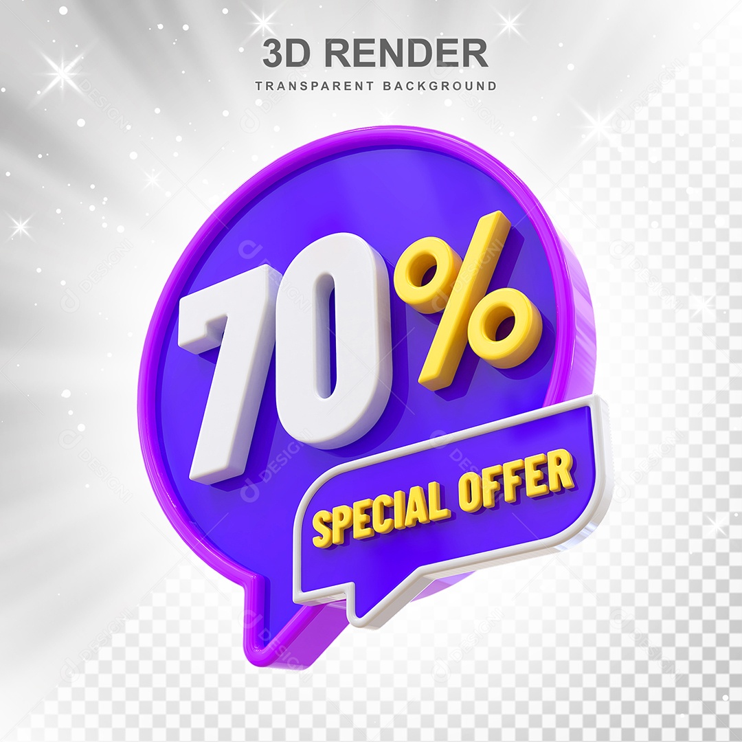 Número 3D 70% Roxo Special Offer Elemento Para Composição PSD