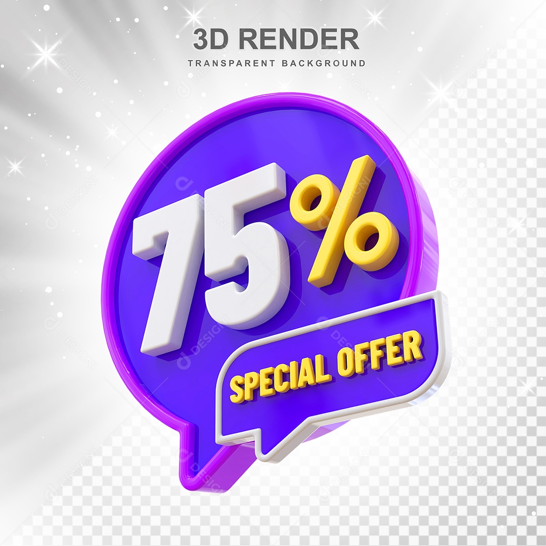 Número 3D 75% Roxo Special Offer Elemento Para Composição PSD