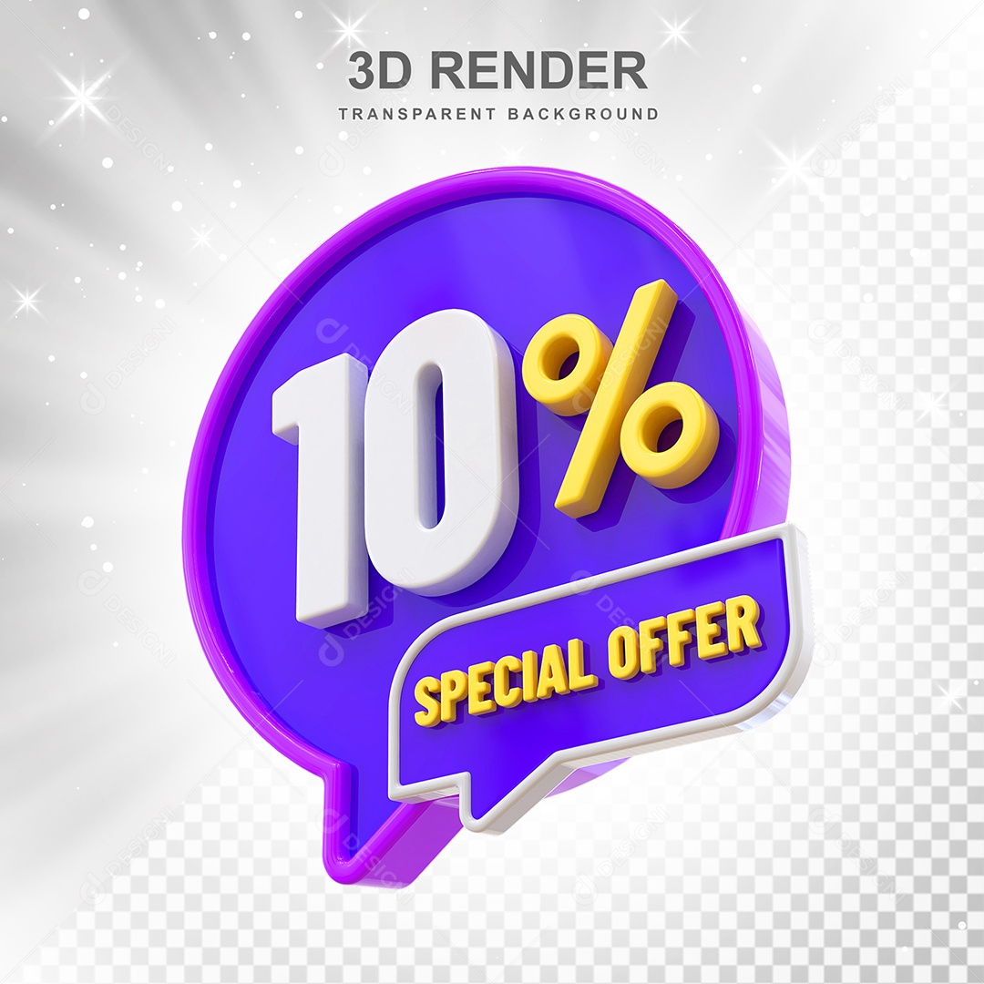 Número 3D 10% Roxo Special Offer Elemento Para Composição PSD