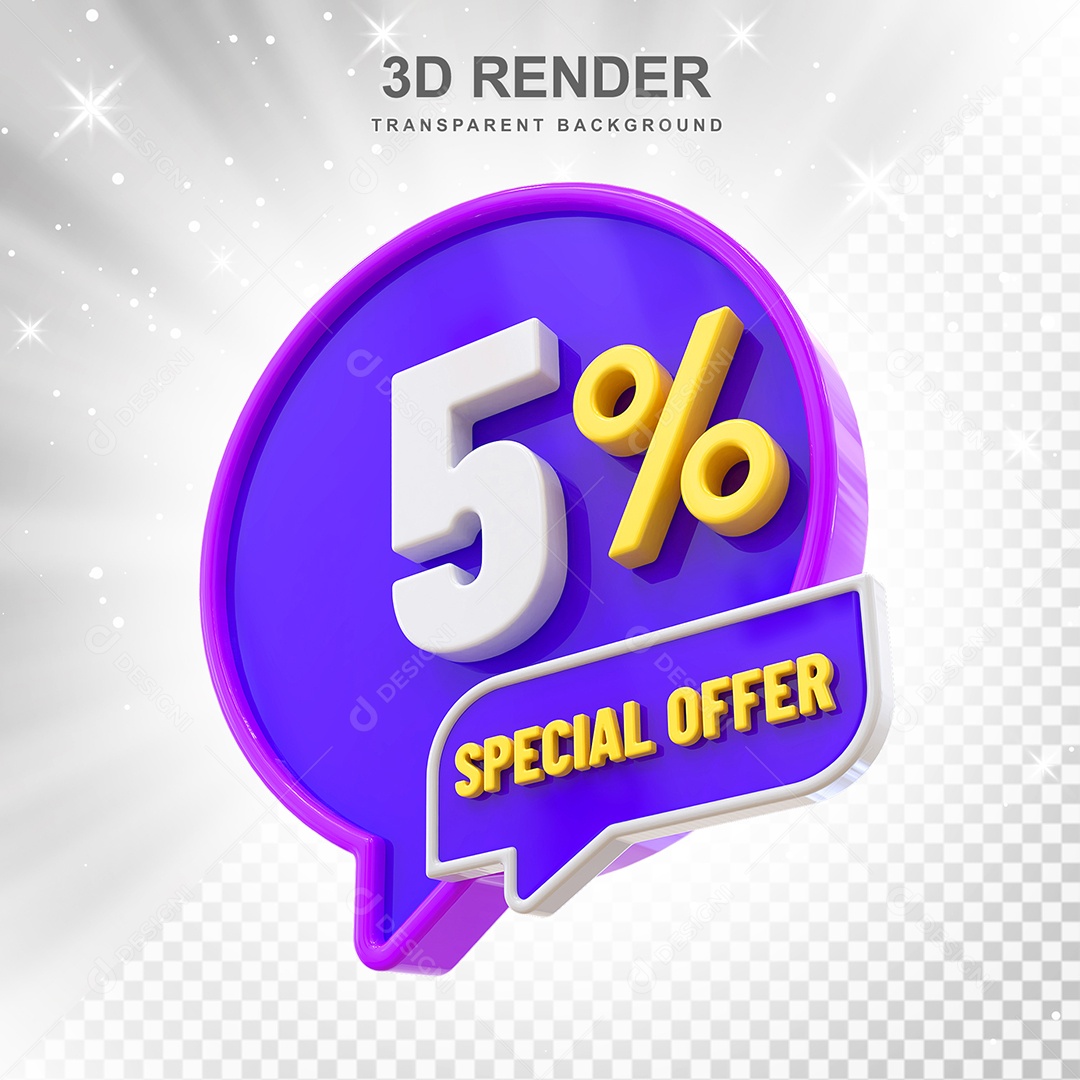 Número 3D 5% Roxo Special Offer Elemento Para Composição PSD
