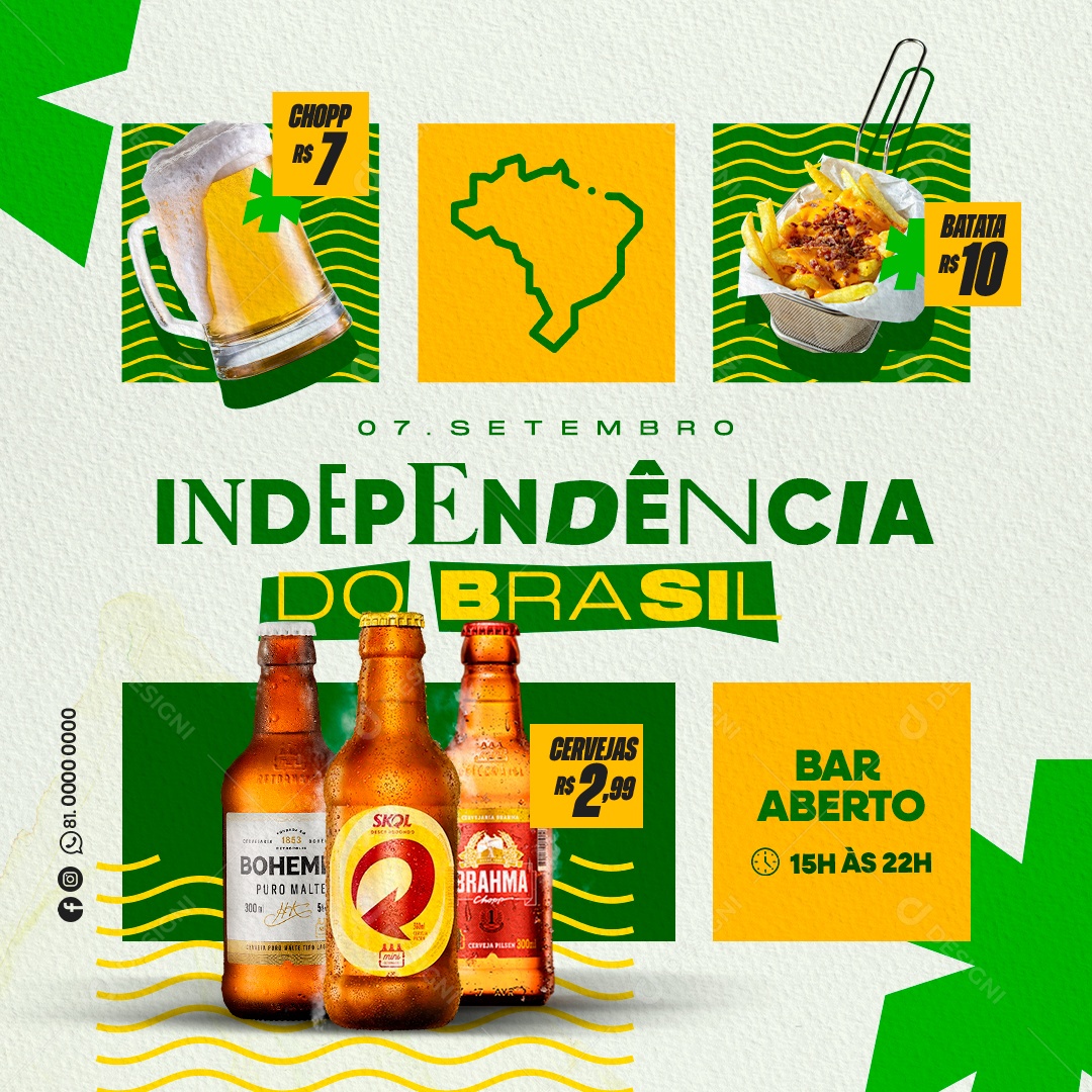 Independência do Brasil 07 de Setembro Bar Aberto Social Media PSD Editável