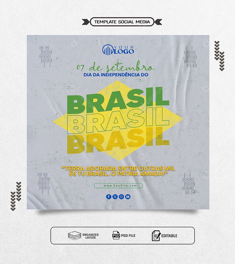 Dia da Independência do Brasil 07 de Setembro Terra Dourada Entre Outras Mil Social Media PSD Editável