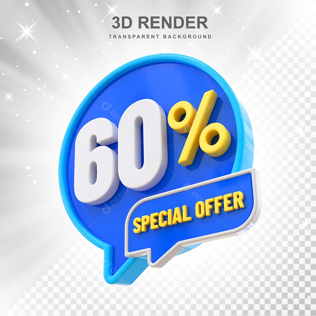 Número 3D 60% Azul Special Offer Elemento Para Composição PSD