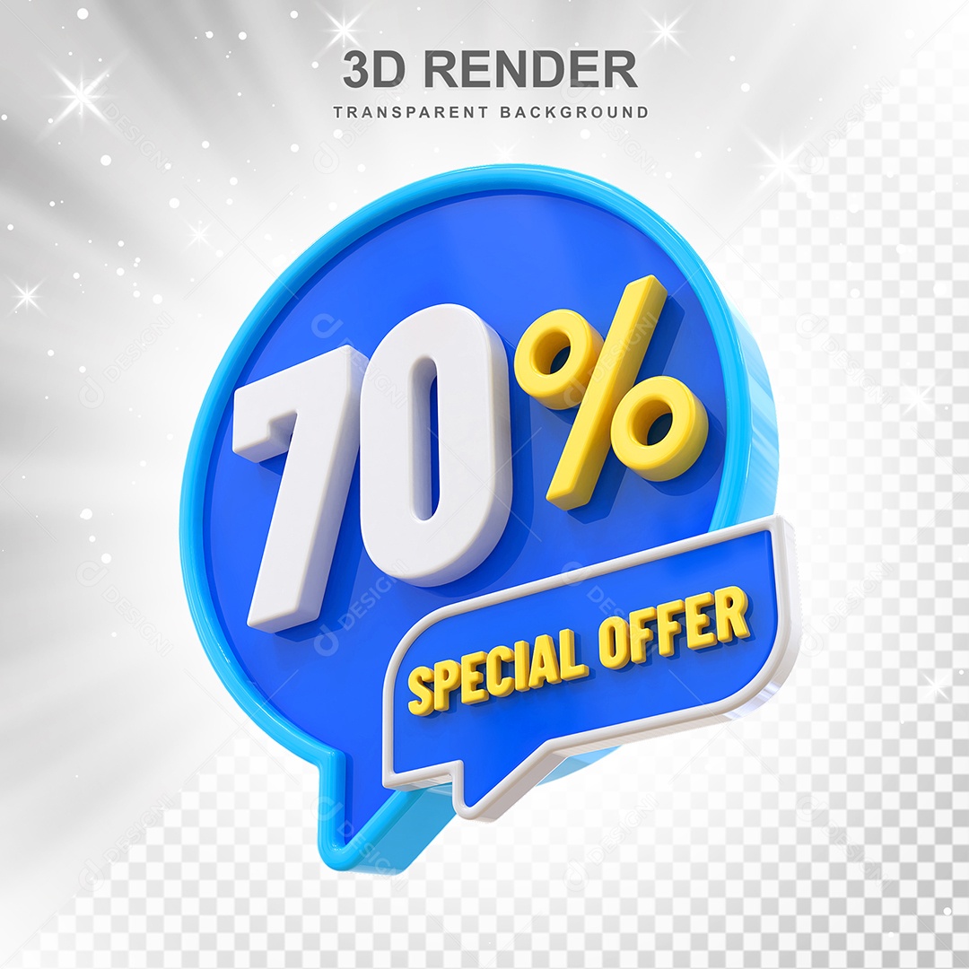 Número 3D 70% Azul Special Offer Elemento Para Composição PSD
