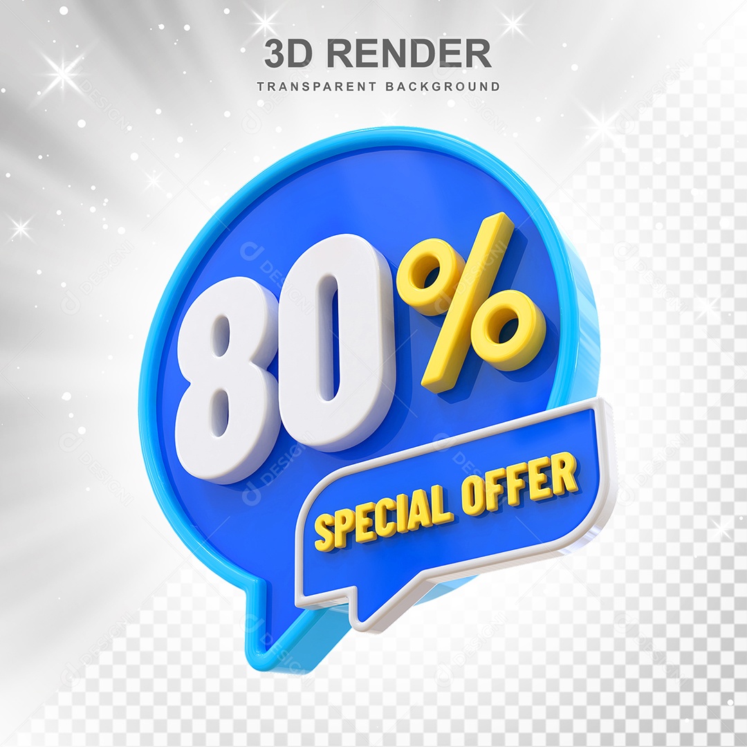 Número 3D 80% Azul Special Offer Elemento Para Composição PSD