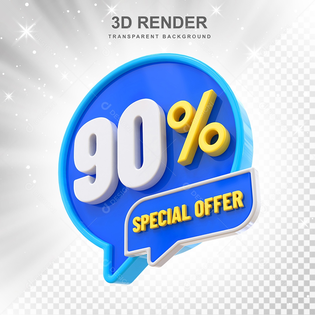 Número 3D 90% Azul Special Offer Elemento Para Composição PSD