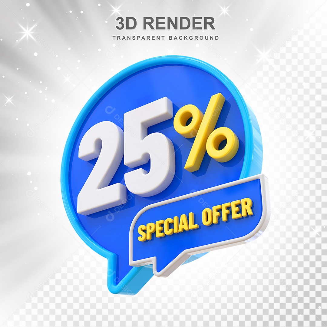 Número 3D 25% Azul Special Offer Elemento Para Composição PSD