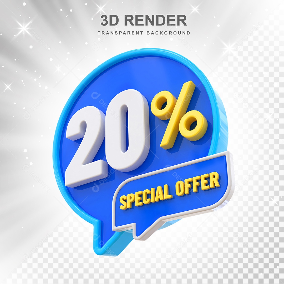 Número 3D 20% Azul Special Offer Elemento Para Composição PSD