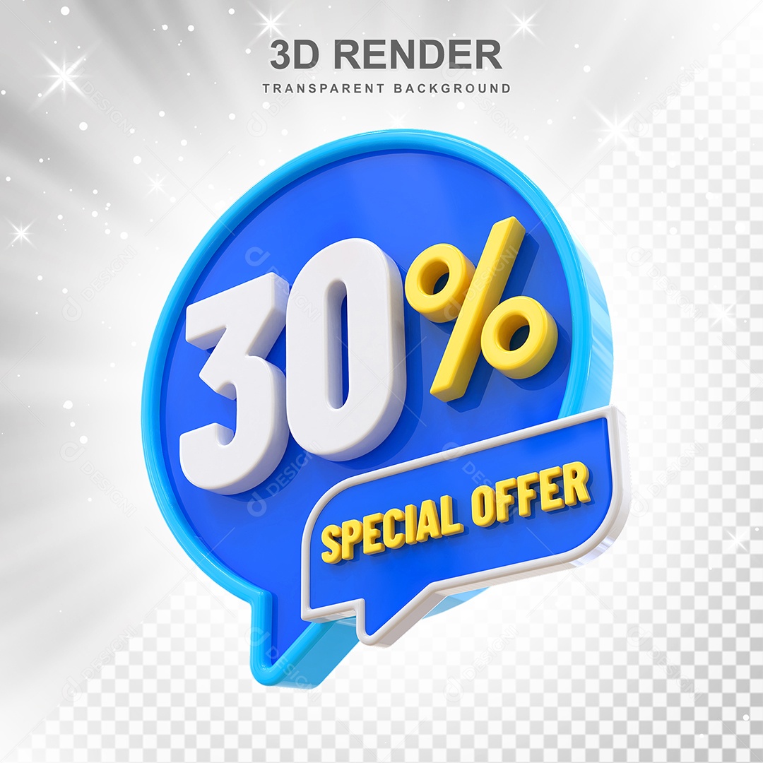 Número 3D 30% Azul Special Offer Elemento Para Composição PSD