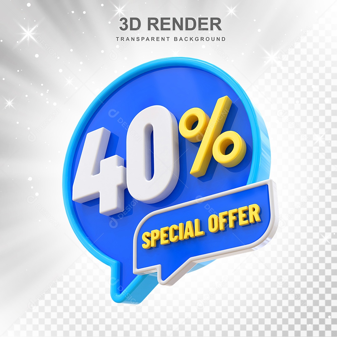 Número 3D 40% Azul Special Offer Elemento Para Composição PSD
