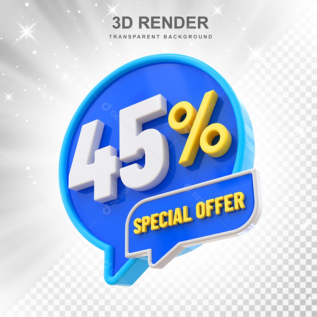 Número 3D 45% Azul Special Offer Elemento Para Composição PSD