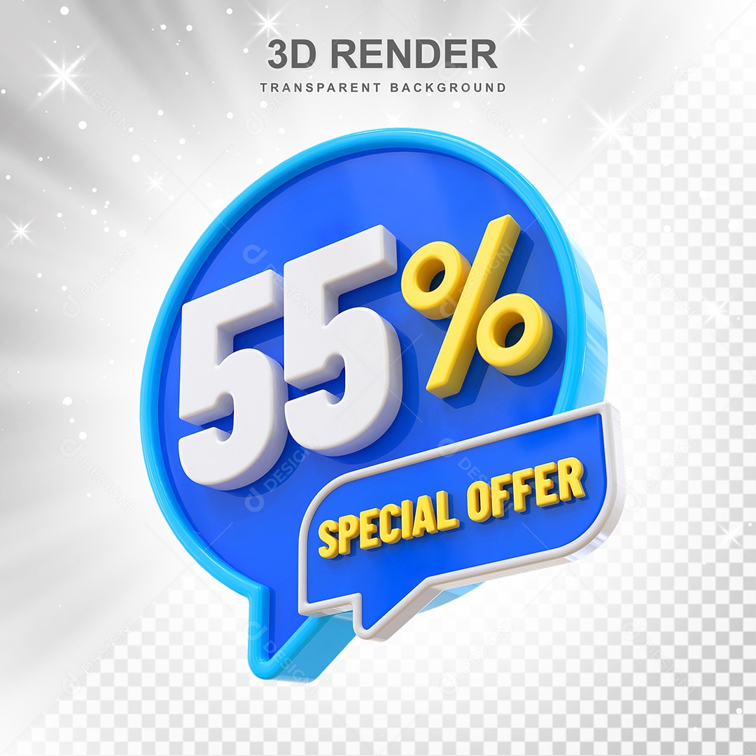 Número 3D 55% Azul Special Offer Elemento Para Composição PSD