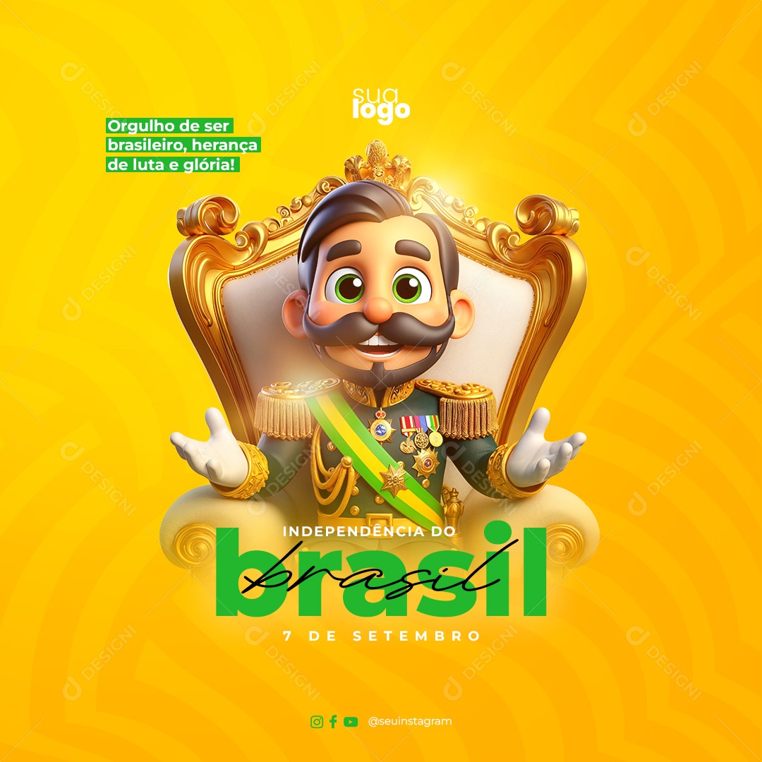 Elemento 3D Dia da Independência do Brasil 07 de Setembro Social Media PSD Editável